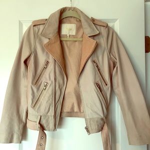 Maje pale pink leather biker jacket